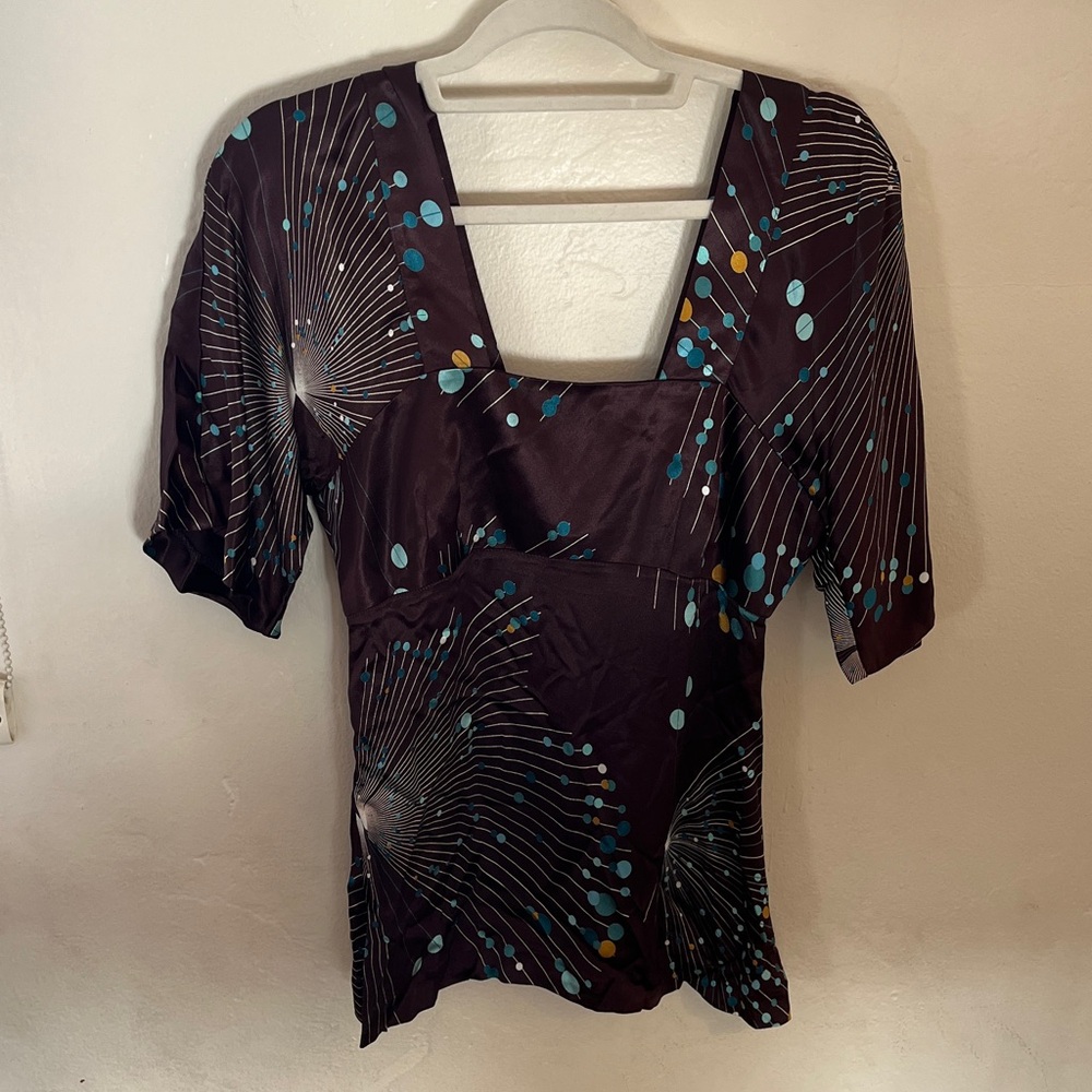 Trina Turk Brown and Blue Patterned Blouse